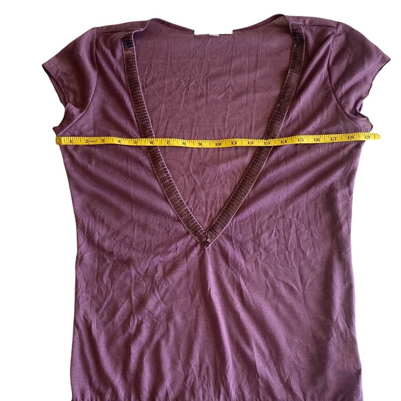 Charlotte Russe Purple Deep V-Neck Sparkle Short Sleeve Top - Picture 9 of 11